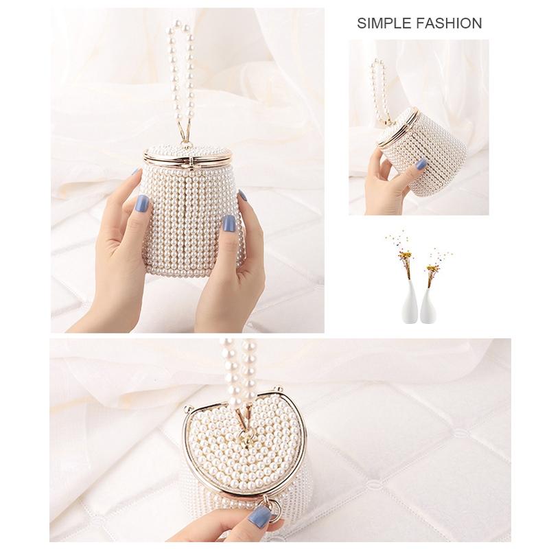 White & Beige Pearl Mini Tote Bag