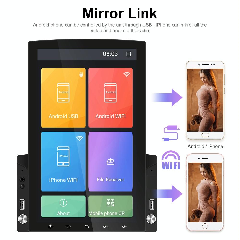 9.7 Inch Vertical Screen Android Car Mp5 Player With Hd 2.5D Glass Standard + 8 Lights Camera