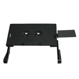 Portable Laptop Desk with Fan & Mouse Board - Aluminum Alloy Folding & Heightening - Black - Front View
