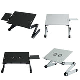 Portable Laptop Desk with Fan & Mouse Board - Aluminum Alloy Folding & Heightening - Black - Side View