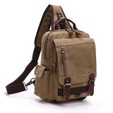 Khaki Canvas Chest Bag For Outdoor Travel Messenger Style - Front View