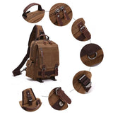 Khaki Canvas Chest Bag For Outdoor Travel Messenger Style - 45-Degree Angle