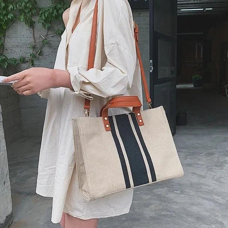 Large Canvas Crossbody Bag For Women Black - Zipper Model Navy