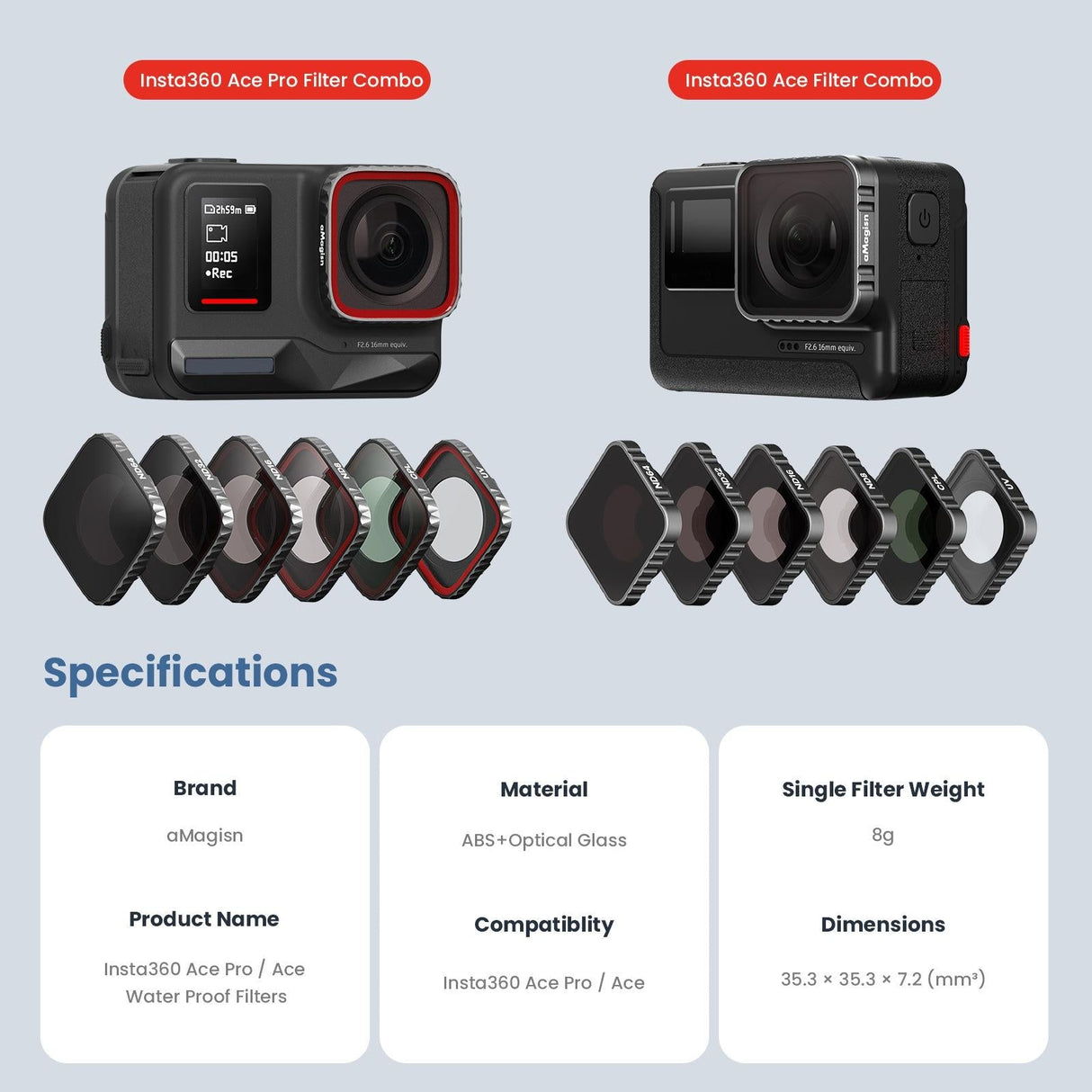 Waterproof Protective Goggles for Sports Camera - Magisn - For Insta360 Ace Pro Cpl+Nd8+Nd16+Nd32