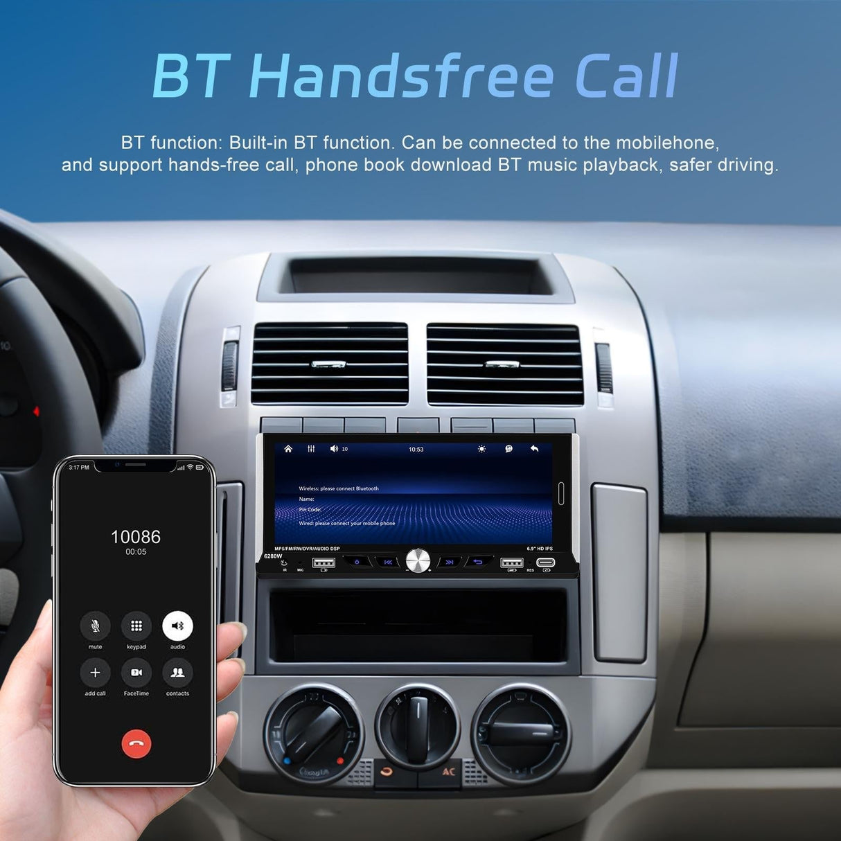 6.9 Inch Car Mp5 Player With Carplay Function & Backup Camera - Standard + Ahd Camera