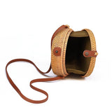 Handmade Rattan Bag With Buckle Bowknot Design Perfect For Autumn And Beach Days 20X20X8Cm - Rear View