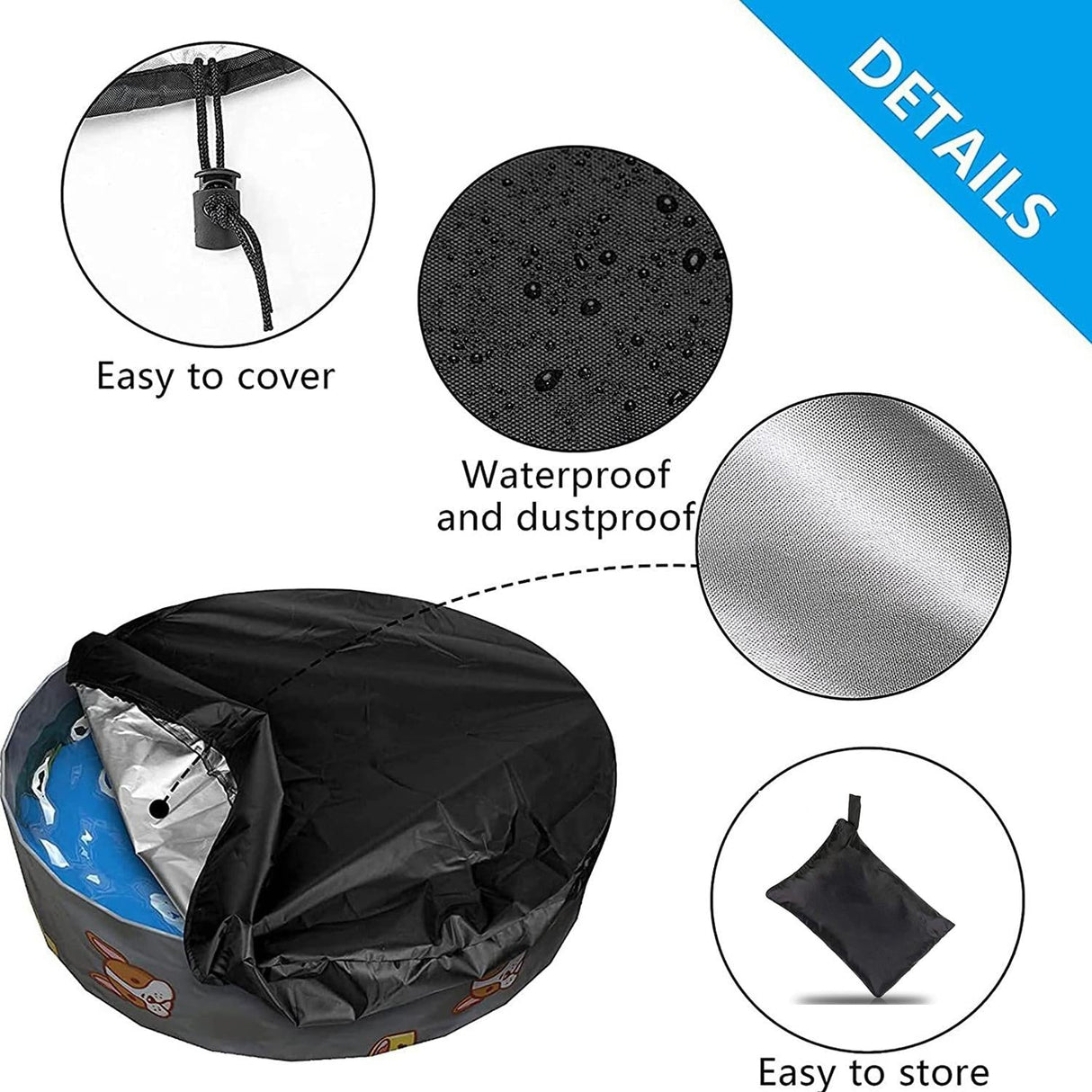 Round Foldable Pool Cover - Dustproof & Sunscreen - 162x30cm - Black / Silver