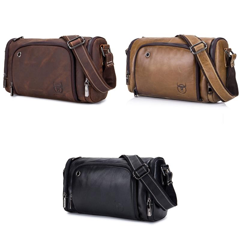 Black Cowhide Messenger Bag For Men Single Shoulder Sports Bag