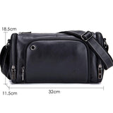 Black Cowhide Messenger Bag For Men Single Shoulder Sports Bag