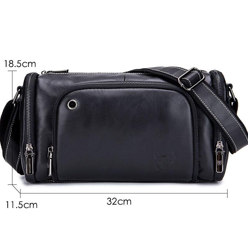 Black Cowhide Messenger Bag For Men Single Shoulder Sports Bag