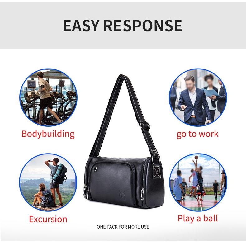 Black Cowhide Messenger Bag For Men Single Shoulder Sports Bag