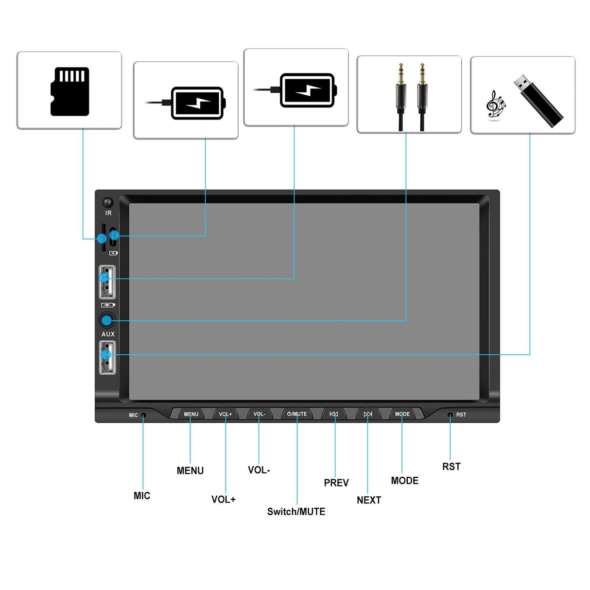 7 Inch Car Mp5 Player Carplay / Android Auto / Mirror Link / Bluetooth - Standard - With 12-Light Camera