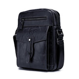 Cowhide Messenger Bag Large Capacity Briefcase Black - Front View