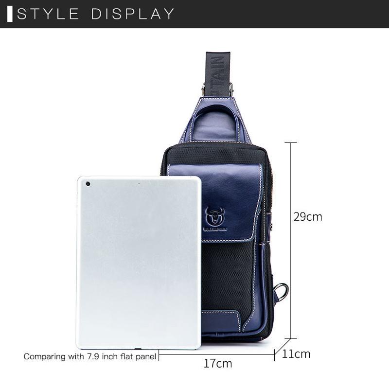 Leather Men Chest Bag Casual Shoulder Bag Black / Blue