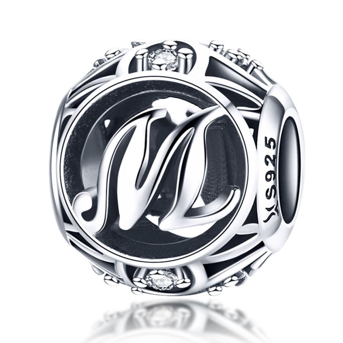 925 Sterling Silver 26 English Letter Beads For Diy Bracelets & Necklaces Style - M