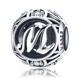 925 Sterling Silver 26 English Letter Beads For Diy Bracelets & Necklaces Style - M - Front View