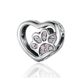 925 Sterling Silver Pet Paw Print Beaded Bracelet - Silver - Low Angle