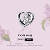 925 Sterling Silver Pet Paw Print Beaded Bracelet - Silver - Extra Image