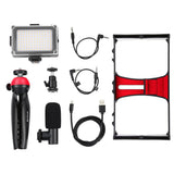 Live Broadcast Vlogging Kit With Led Light Microphone Tripod & Cold Shoe Head - Blue