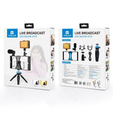 Live Broadcast Vlogging Kit With Led Light Microphone Tripod & Cold Shoe Head - Blue