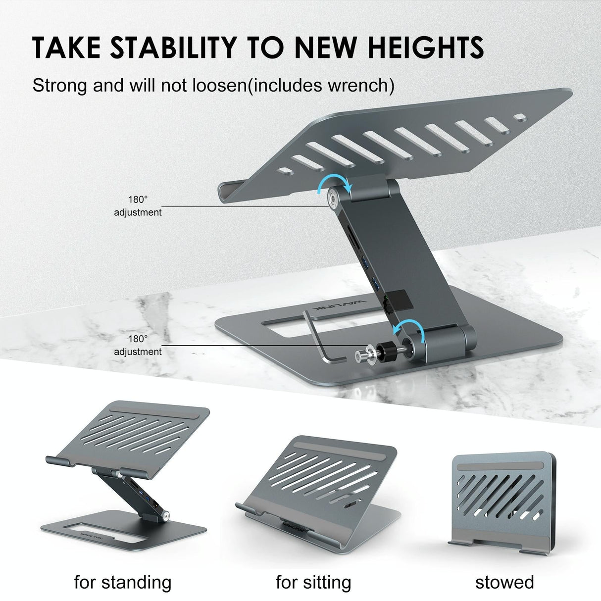 Adjustable Aluminum Laptop Stand with Type-c Docking Station