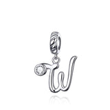 925 Sterling Silver Personalized Letter Pendant For Diy Bracelets & Necklaces Style - W - Front View
