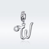 925 Sterling Silver Personalized Letter Pendant For Diy Bracelets & Necklaces Style - W - Side View