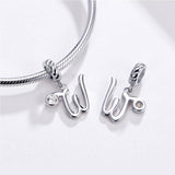 925 Sterling Silver Personalized Letter Pendant For Diy Bracelets & Necklaces Style - W - 45-Degree Angle
