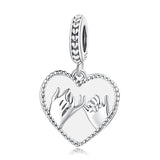 925 Sterling Silver Hand In Hand Heart Pendant For Diy Bracelets & Necklaces - Front View