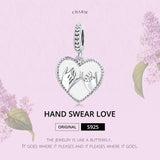 925 Sterling Silver Hand In Hand Heart Pendant For Diy Bracelets & Necklaces - Side View