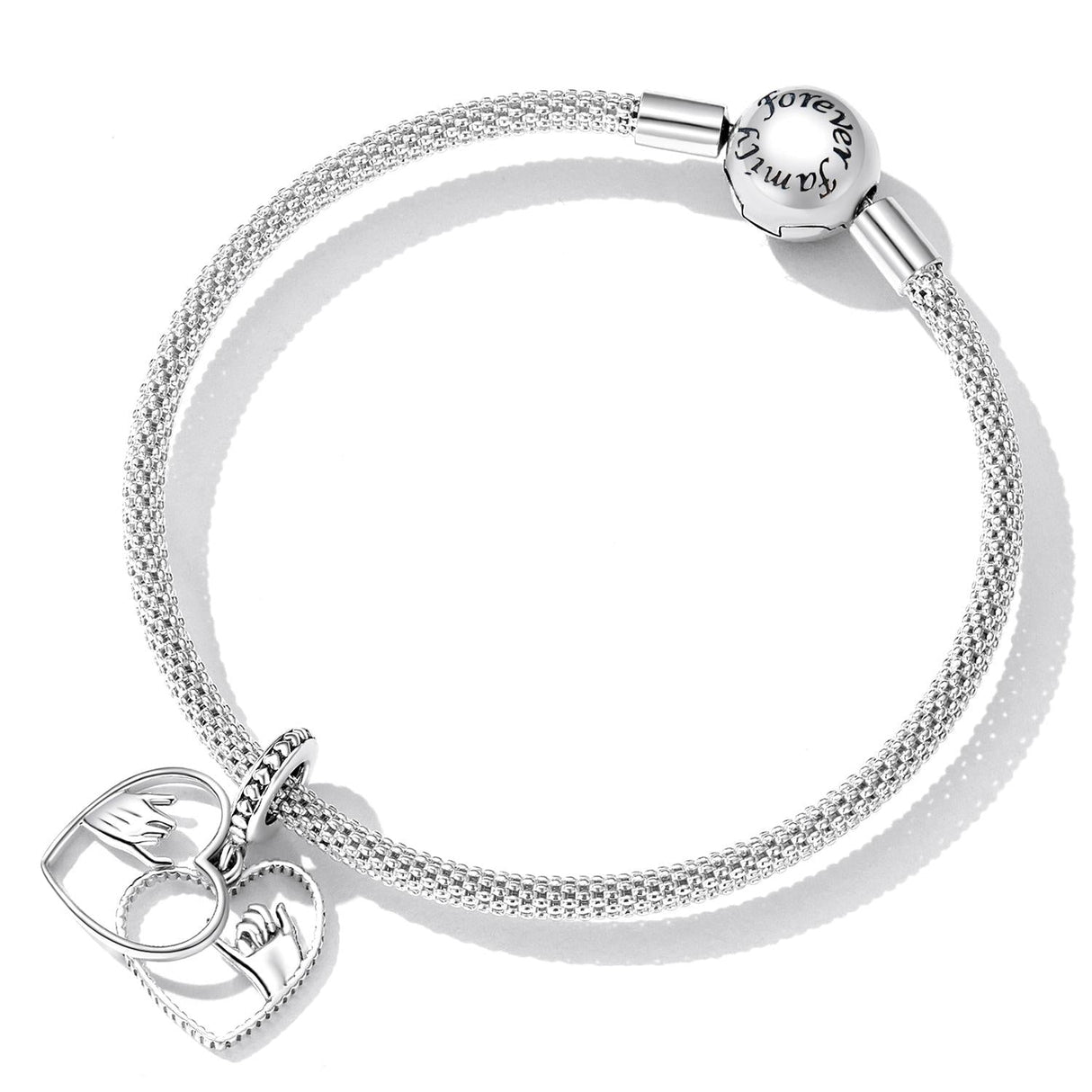925 Sterling Silver Hand In Hand Heart Pendant For Diy Bracelets & Necklaces