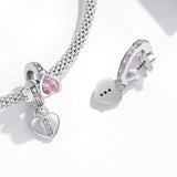 925 Sterling Silver Heart Lock Pendant For Diy Bracelets & Necklaces - Rear View