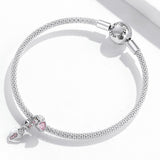 925 Sterling Silver Heart Lock Pendant For Diy Bracelets & Necklaces - Close-Up Angle