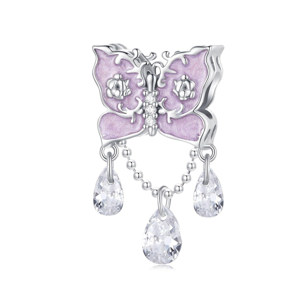 925 Sterling Silver Purple Butterfly Necklace Pendant For Diy Bracelets