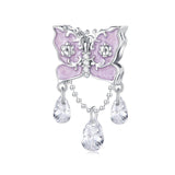 925 Sterling Silver Purple Butterfly Necklace Pendant For Diy Bracelets - Front View