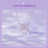 925 Sterling Silver Purple Butterfly Necklace Pendant For Diy Bracelets - Side View