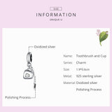 925 Sterling Silver Diy Toothbrush Cup Pendant - 45-Degree Angle