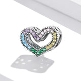 925 Sterling Silver Rainbow Heart Beads For Diy Bracelets & Necklaces - Side View