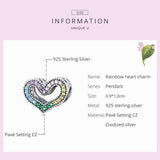 925 Sterling Silver Rainbow Heart Beads For Diy Bracelets & Necklaces - Top-Down View