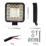 Car Square Work Light With 32Leds Smd - 2835 Lamp Beads - Side View