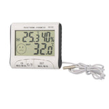 Digital Thermometer Hygrometer with External Sensor - White - Side View