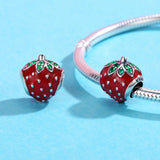 925 Sterling Silver Strawberry Beads For Diy Bracelets - 45-Degree Angle