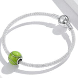 925 Sterling Silver Green Beaded Bracelet / Necklace Set - Close-Up Angle