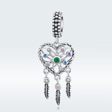 925 Sterling Silver Tassel Dream Catcher Bracelet Charm - Front View