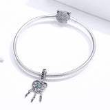 925 Sterling Silver Tassel Dream Catcher Bracelet Charm - Close-Up Angle