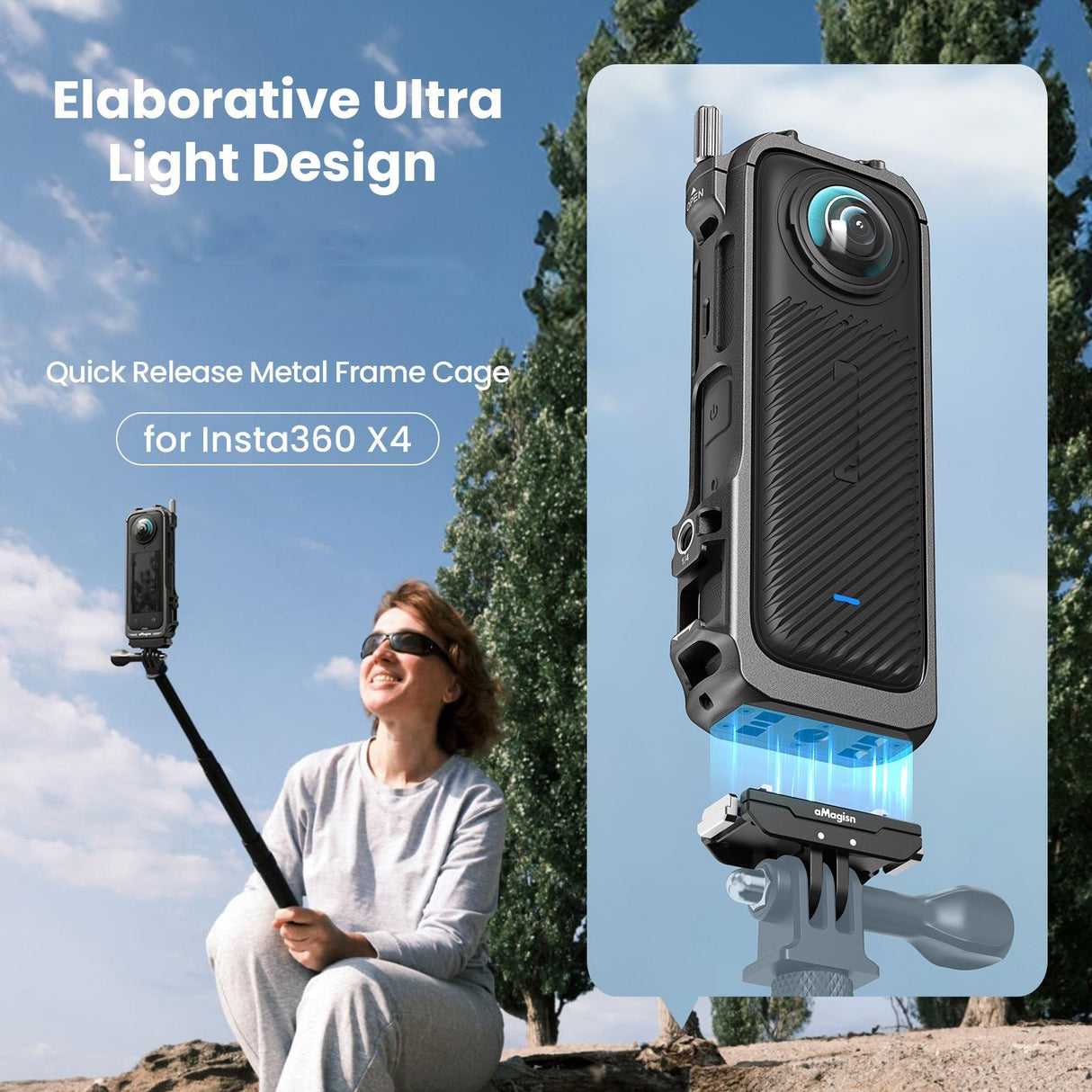 Amagisn Metal Protective Housing for Insta360 X4 - Quick Release