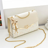 Sequined Messenger Shoulder Bag For Women Beige - Red