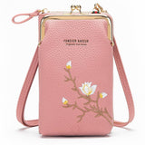 Black Embroidered Single Shoulder Phone Bag Wallet - Dark Pink