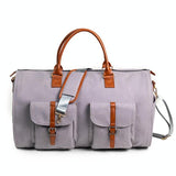 Compact Duffel Bag with Shoe Storage - Dark Brown - Front View