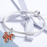 925 Sterling Silver Autumn Maple Leaf Beaded Bracelet - Top-Down View